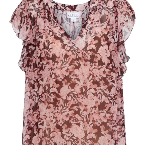 VELVET By Graham & Spencer Demi Sleeveless Printed Blouse Pink Floral - Picture 1 of 4